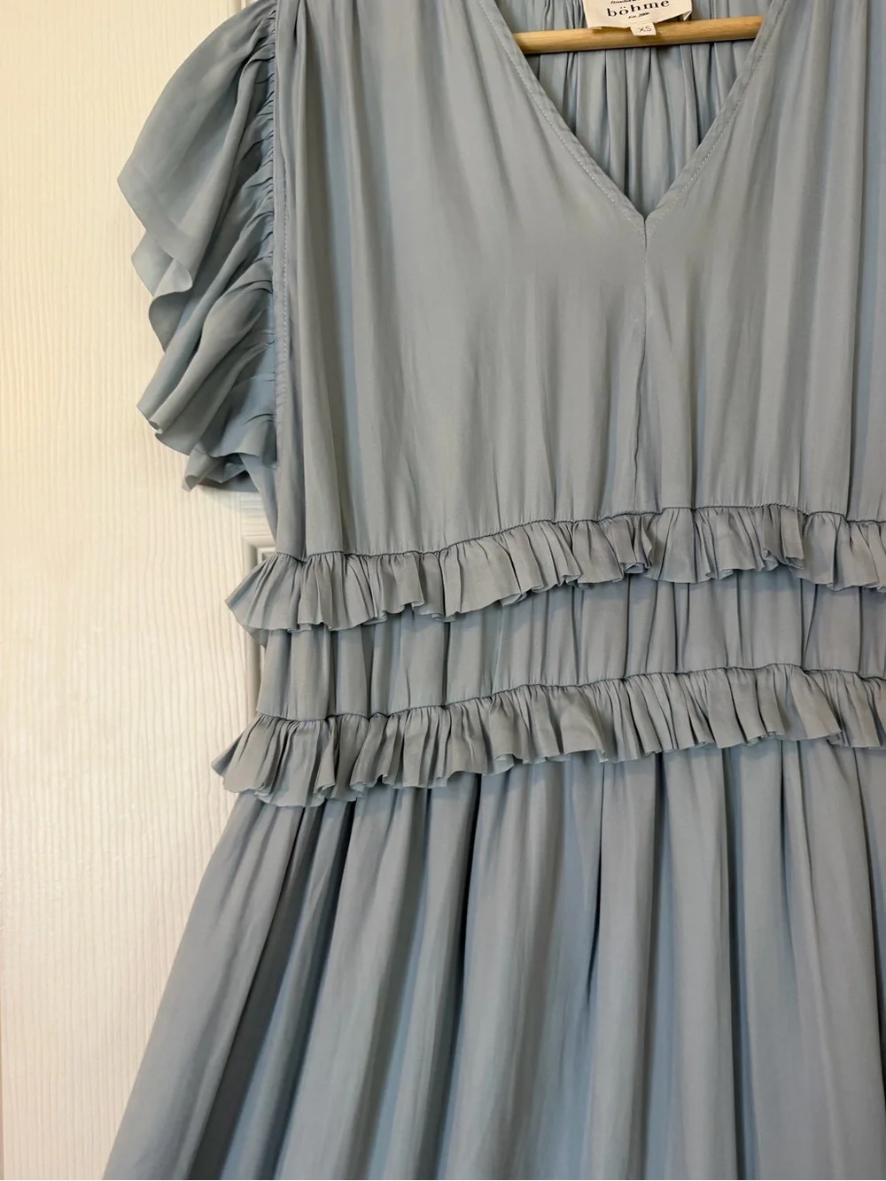 bohme Light Blue Ruffle Midi Dress